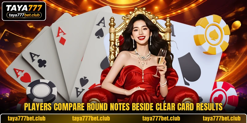 Players compare round notes beside clear card results Players compare round notes beside clear card results