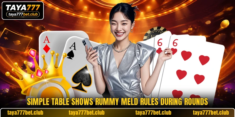 Simple table shows rummy meld rules during rounds Simple table shows rummy meld rules during rounds